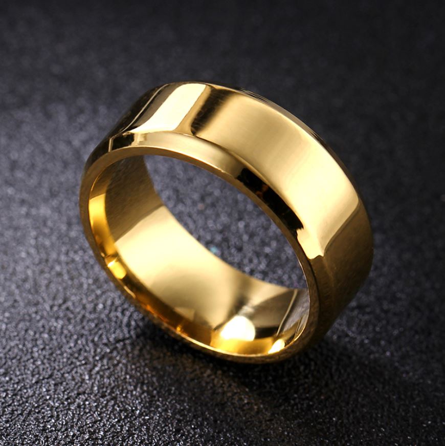 ThinkEngraved wedding Band Personalized Engraved Men's Gold Wedding Ring - Handwriting Ring
