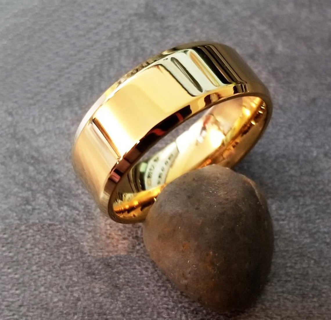 ThinkEngraved wedding Band Personalized Engraved Men's Gold Wedding Ring - Handwriting Ring
