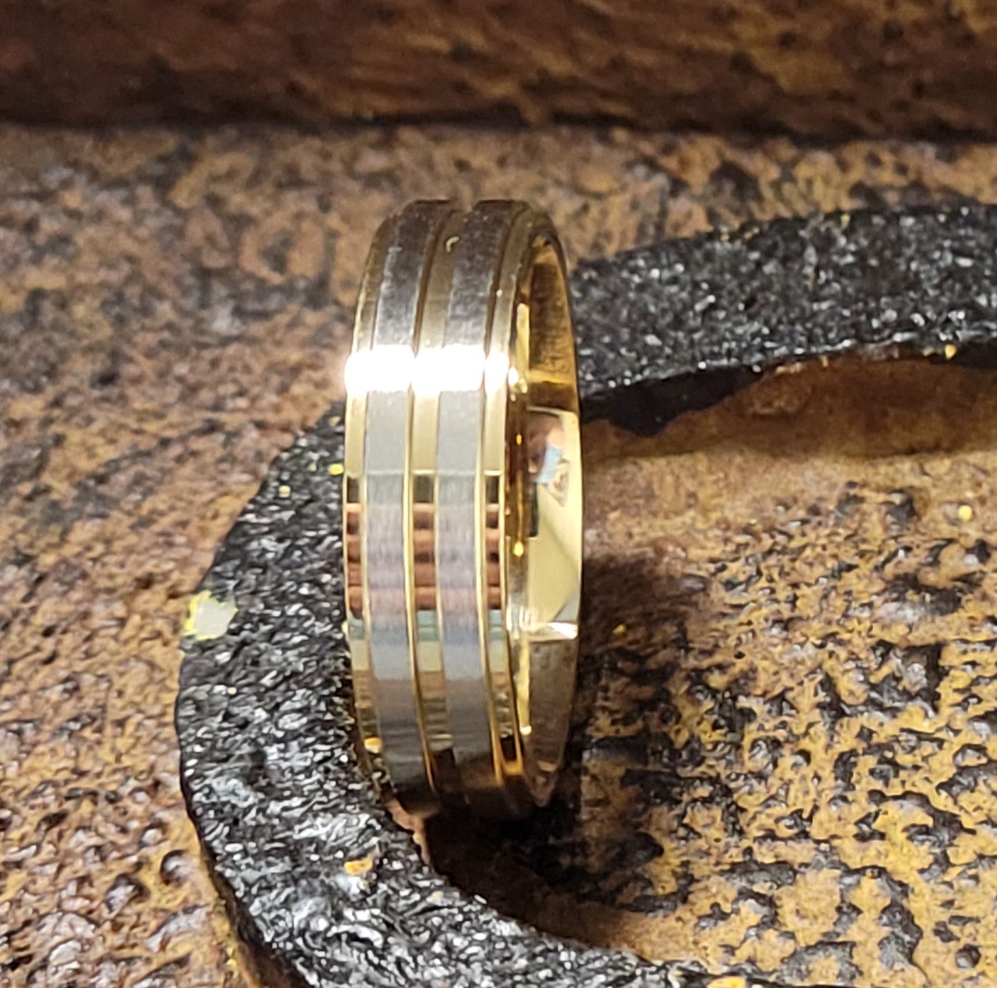 ThinkEngraved wedding Band Personalized Engraved Men's silver and Gold Wedding Ring - Gold Wedding Ring For Guy's