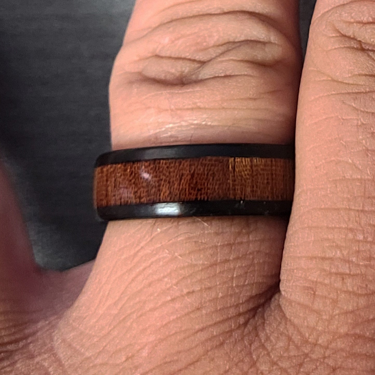 ThinkEngraved wedding Band Personalized Engraved Men's Wood Inlay Tungsten Wedding Ring