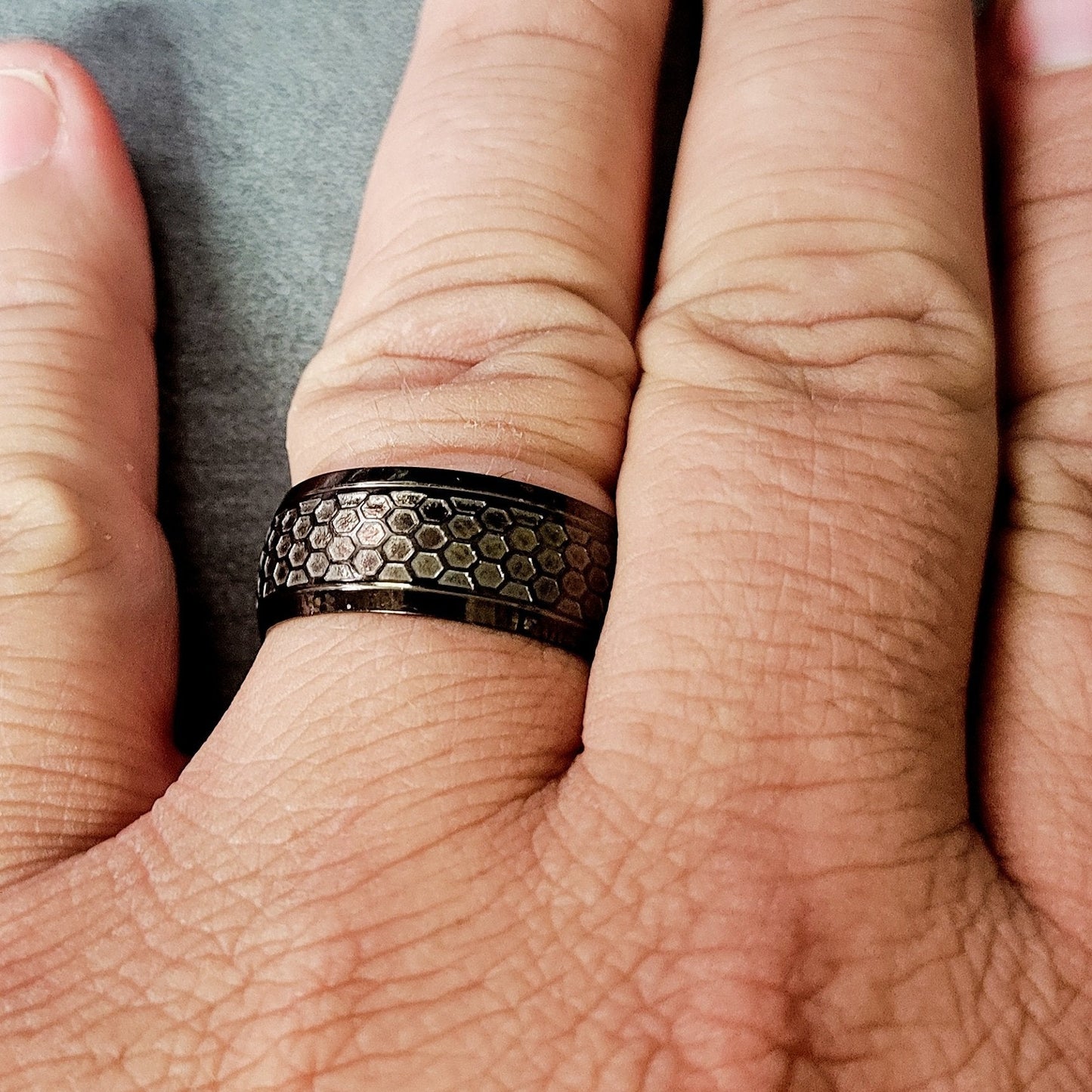 ThinkEngraved wedding Band Personalized Mechanics Honeycomb Men's Wedding Band Stainless Steel