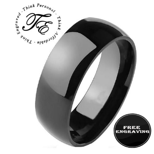 ThinkEngraved wedding Band Personalized Men's Black Wedding Ring - Engraved Men's Ring Handwriting Ring