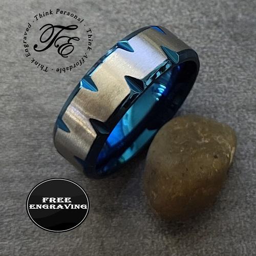 ThinkEngraved wedding Band Personalized Men's Gold Notched Promise Ring - Engraved Handwriting Promise Ring