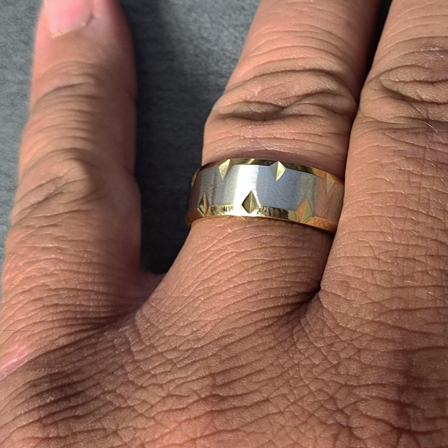 ThinkEngraved wedding Band Personalized Men's Gold Notched Wedding Ring - Engraved Handwriting Wedding Ring