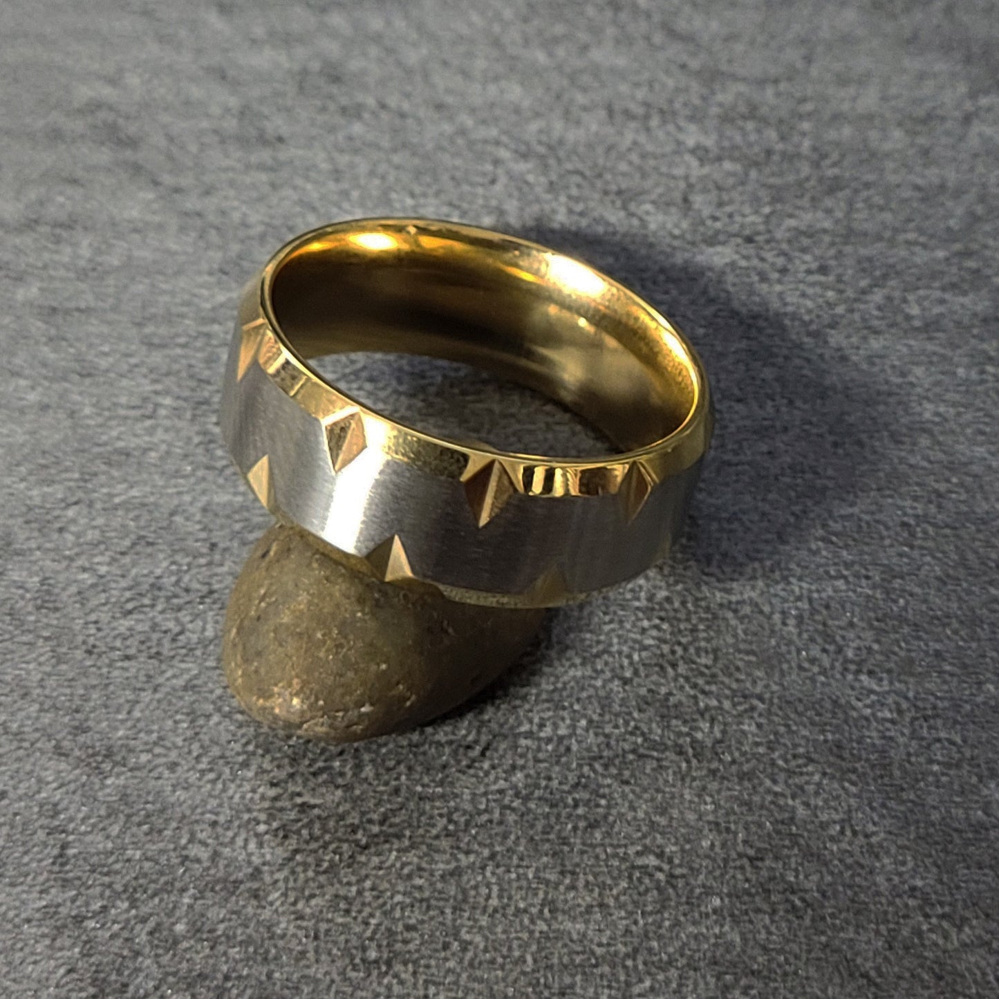 ThinkEngraved wedding Band Personalized Men's Gold Notched Wedding Ring - Engraved Handwriting Wedding Ring