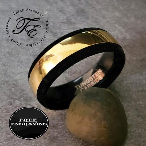 ThinkEngraved wedding Band Personalized Men's Gold Tungsten Wedding Ring - Engraved Tungsten Handwriting Ring
