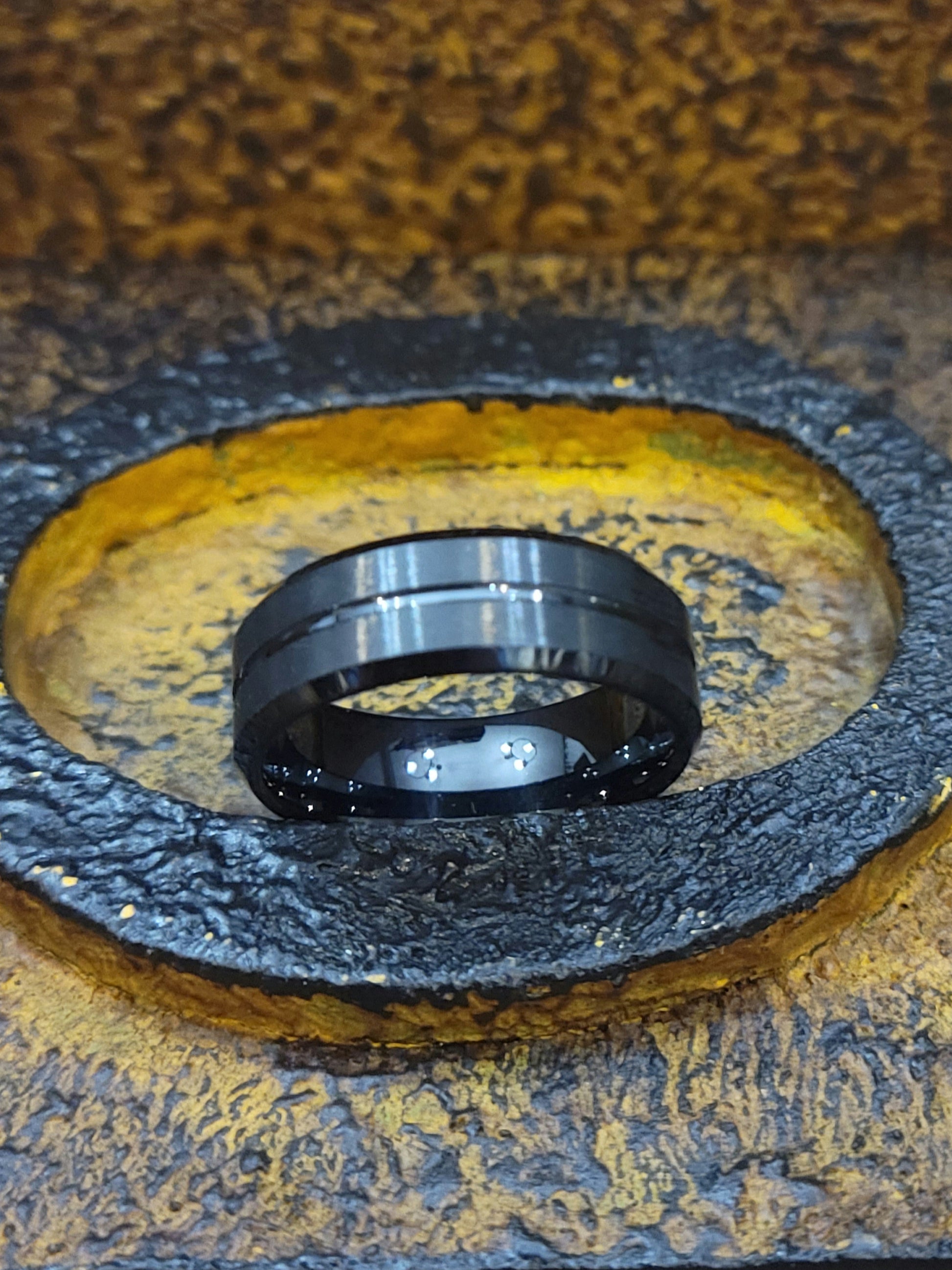 ThinkEngraved wedding Band Personalized Men's Matte Black Grooved Tungsten Wedding Ring - Handwriting Ring