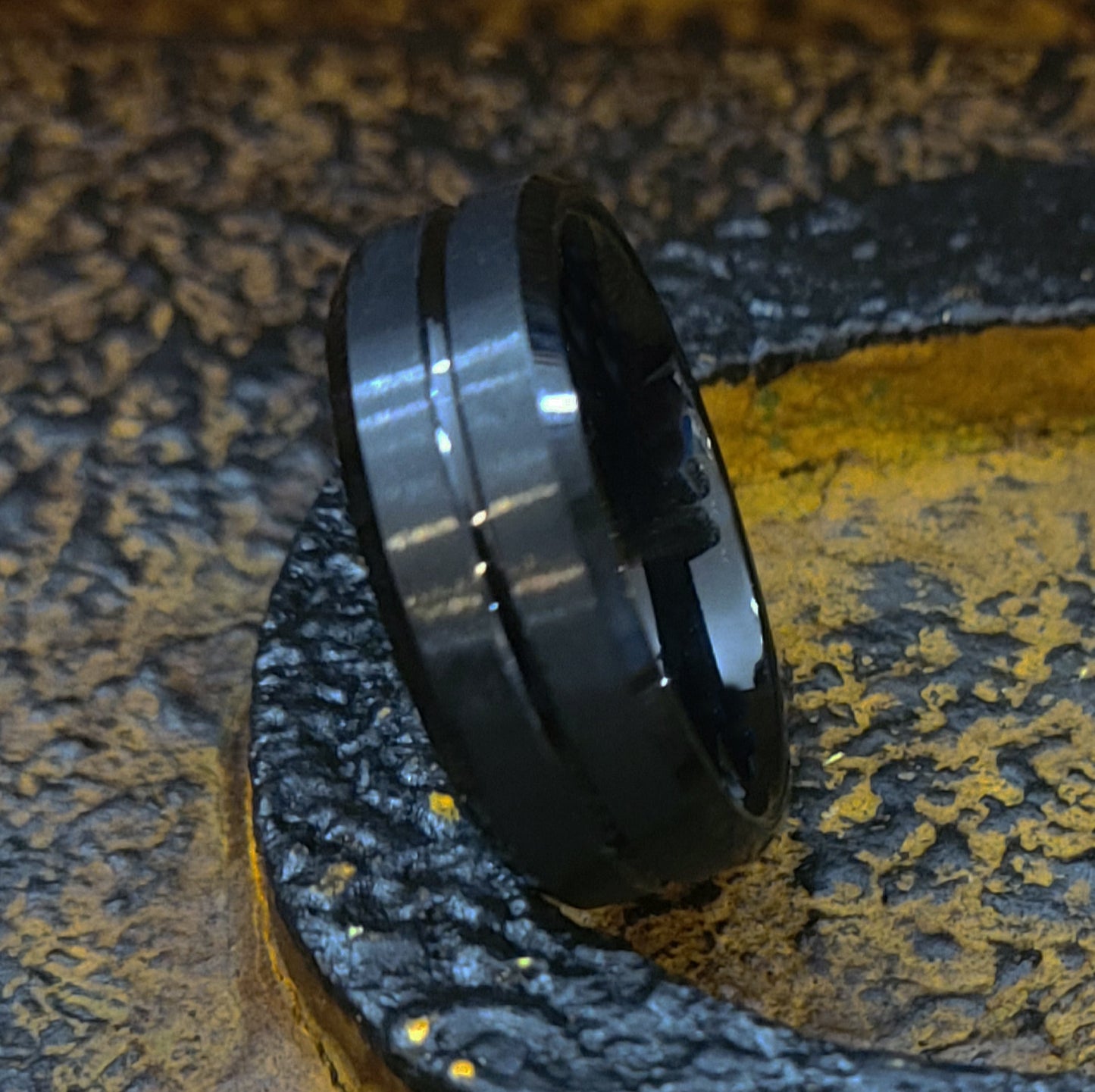ThinkEngraved wedding Band Personalized Men's Matte Black Grooved Tungsten Wedding Ring - Handwriting Ring
