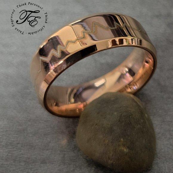 ThinkEngraved wedding Band Personalized Men's Rose Gold Heart Beat Wedding Ring - Handwriting Ring