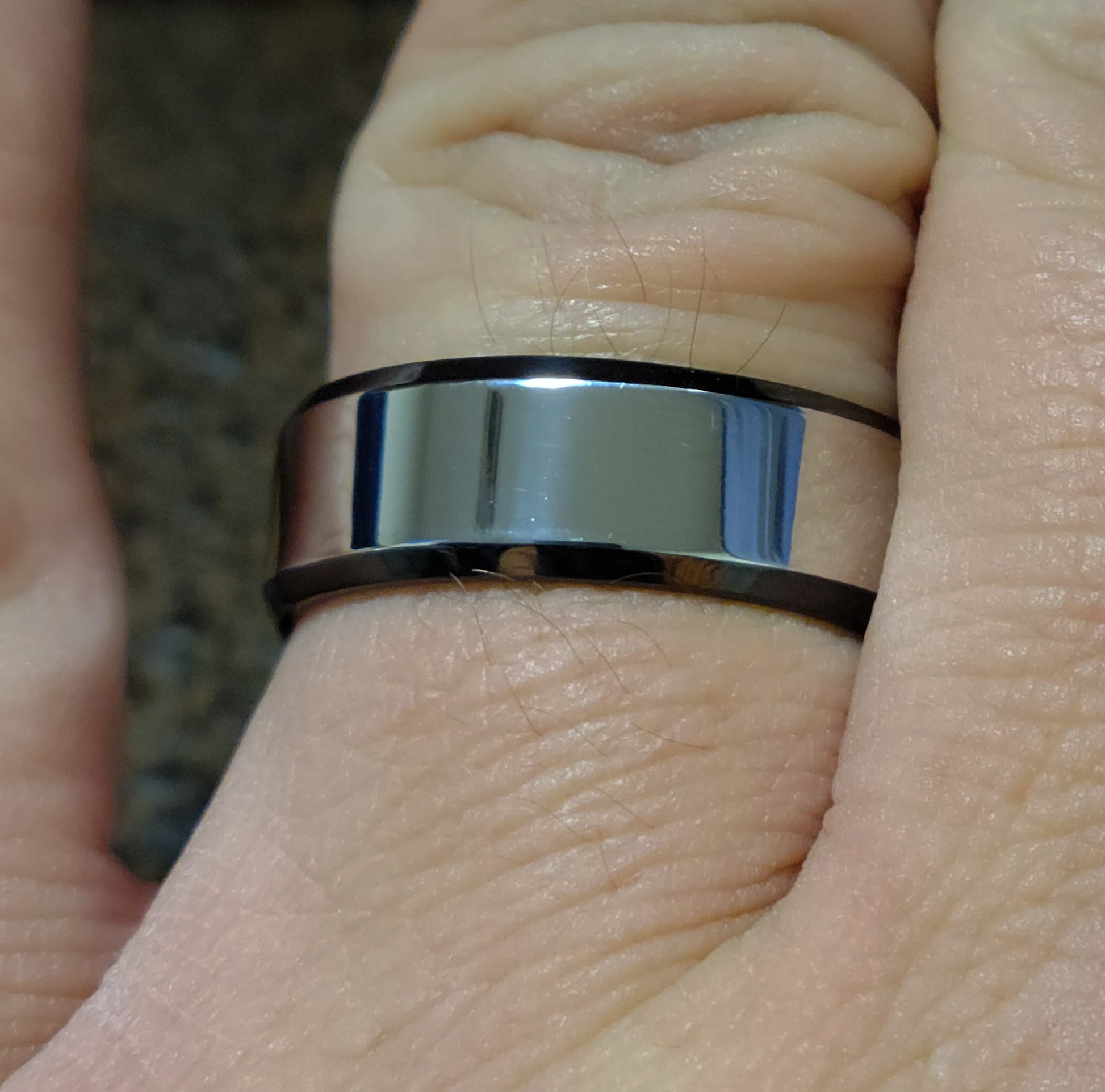 ThinkEngraved wedding Band Personalized Men's Silver and Black Wedding Ring - Engraved Handwriting Wedding Ring