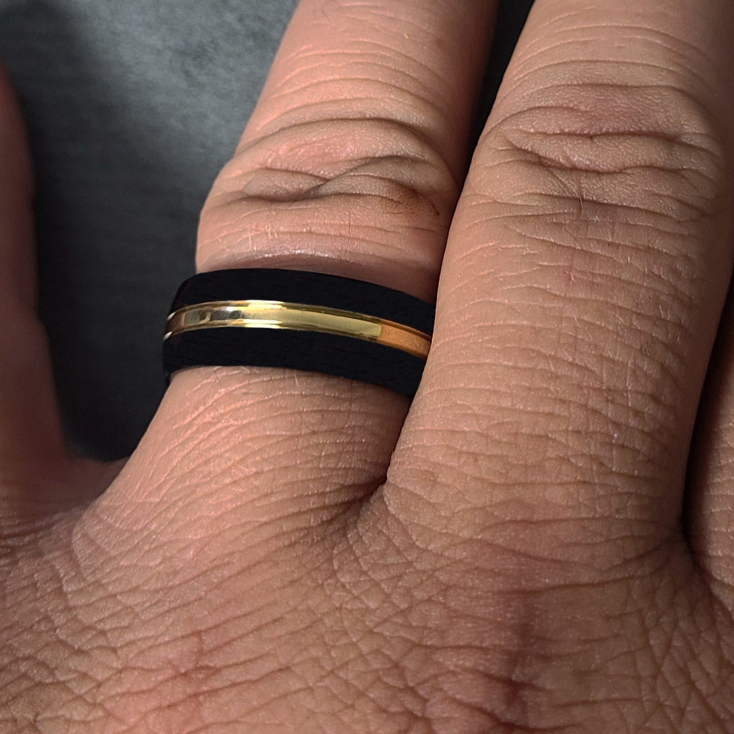 ThinkEngraved wedding Band Personalized Men's Titanium Wedding Band - Black Band Gold Filled Groove