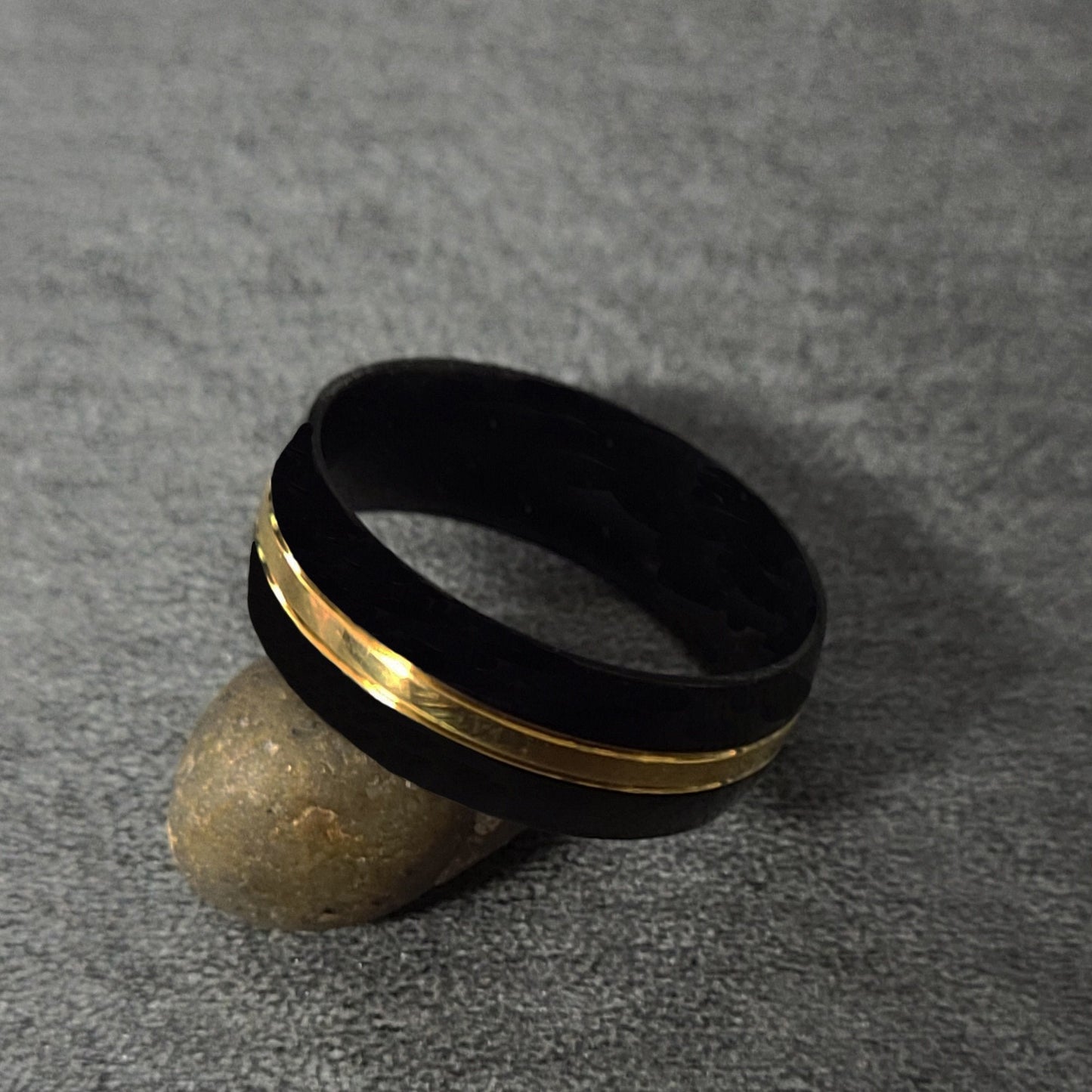 ThinkEngraved wedding Band Personalized Men's Titanium Wedding Band - Black Band Gold Filled Groove