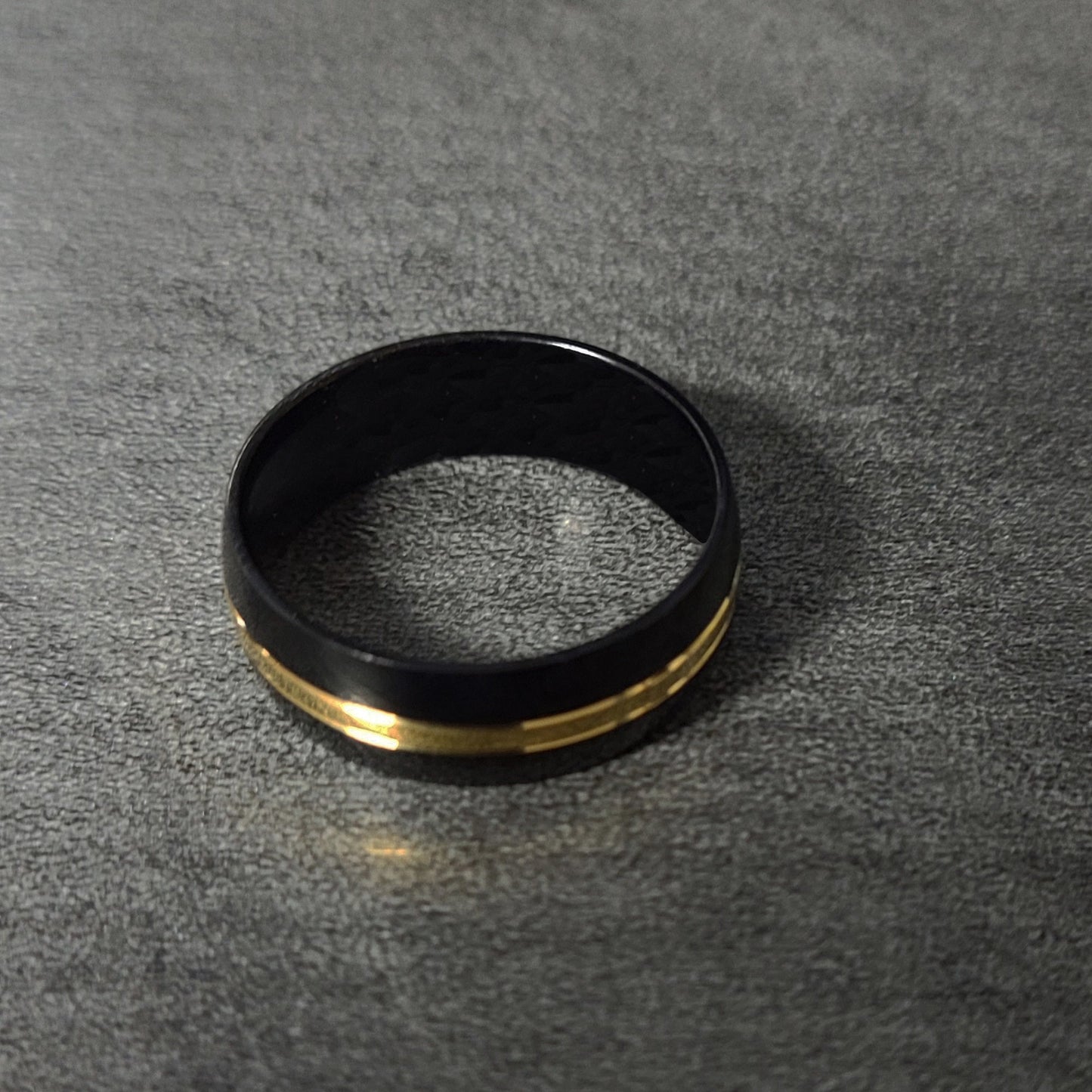 ThinkEngraved wedding Band Personalized Men's Titanium Wedding Band - Black Band Gold Filled Groove
