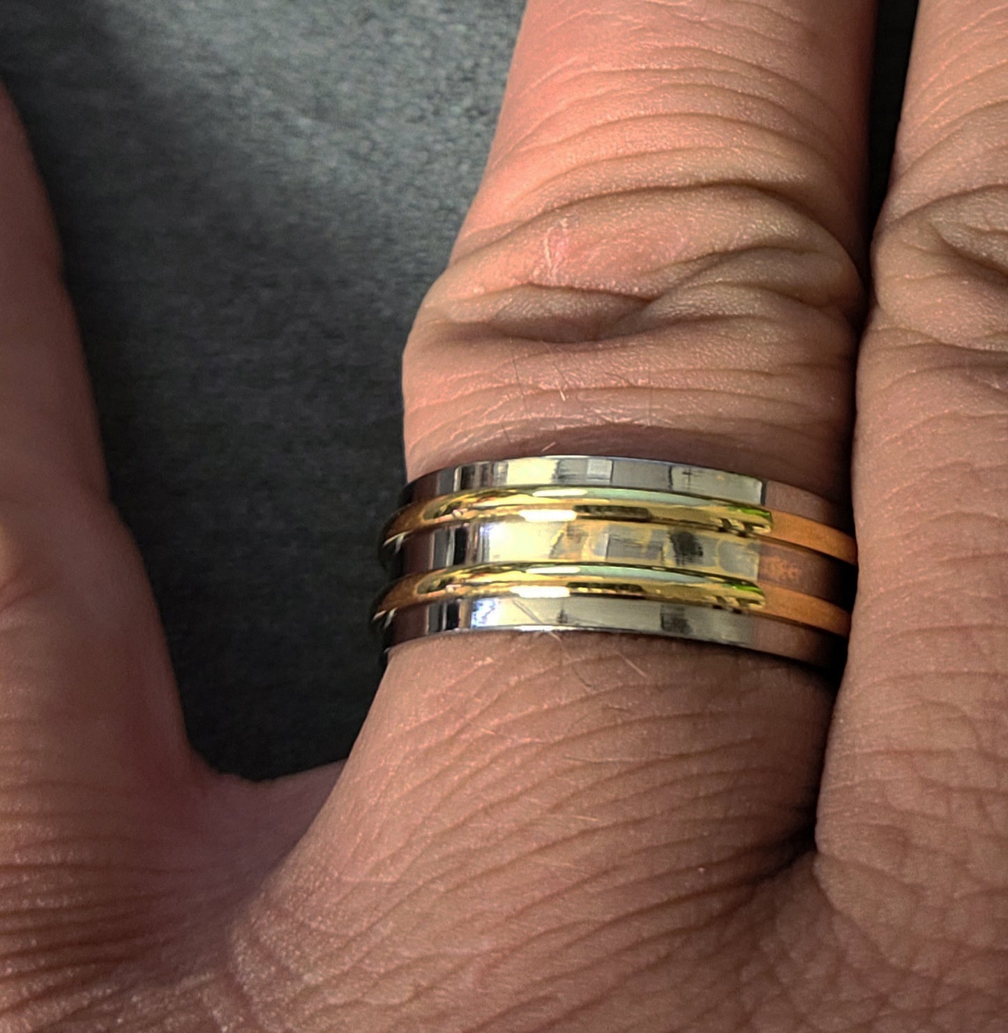 ThinkEngraved wedding Band Personalized Men's Titanium Wedding Band - Gold Filled Double Grooved