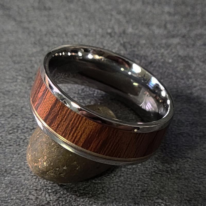 ThinkEngraved wedding Band Personalized Men's Titanium Wedding Band - Silver Band With Wood Inlay