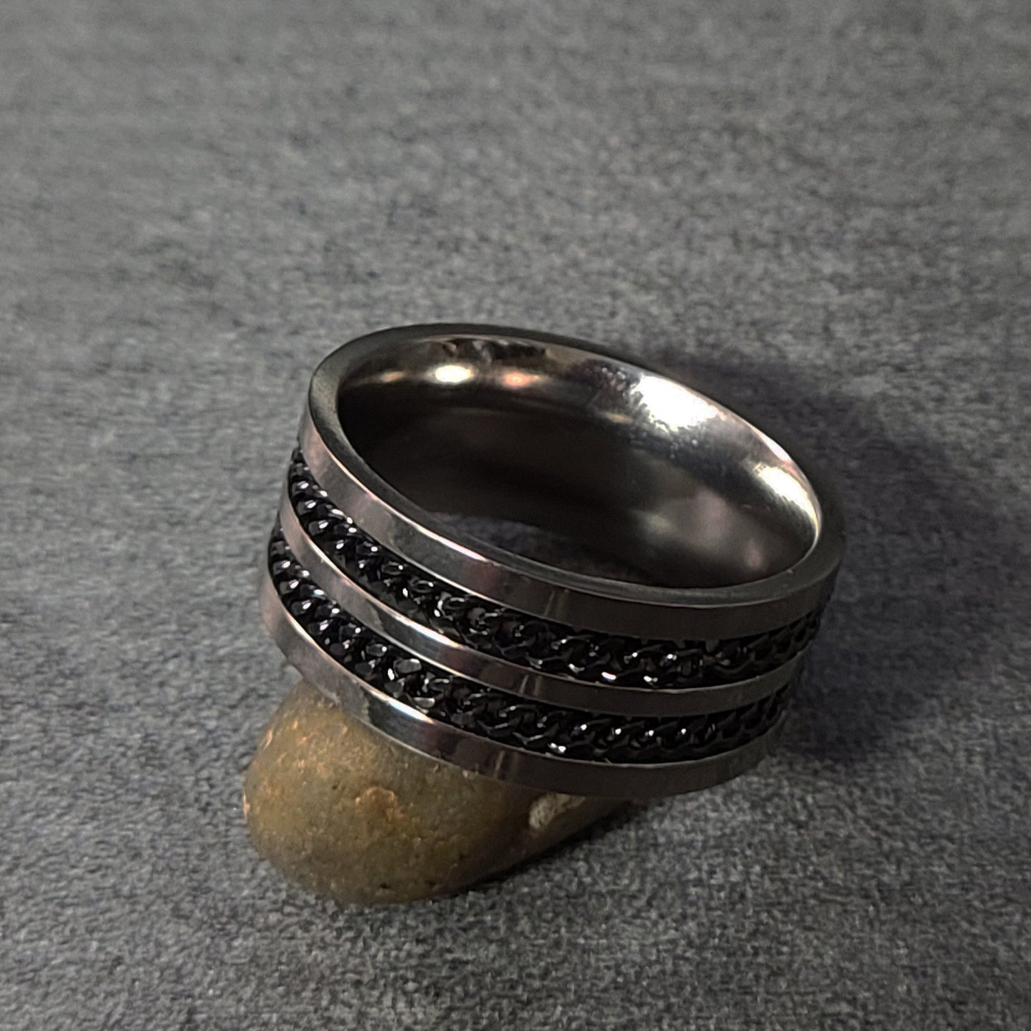 ThinkEngraved wedding Band Personalized Men's Titanium Wedding Band - Silver With Double Chain Inlays