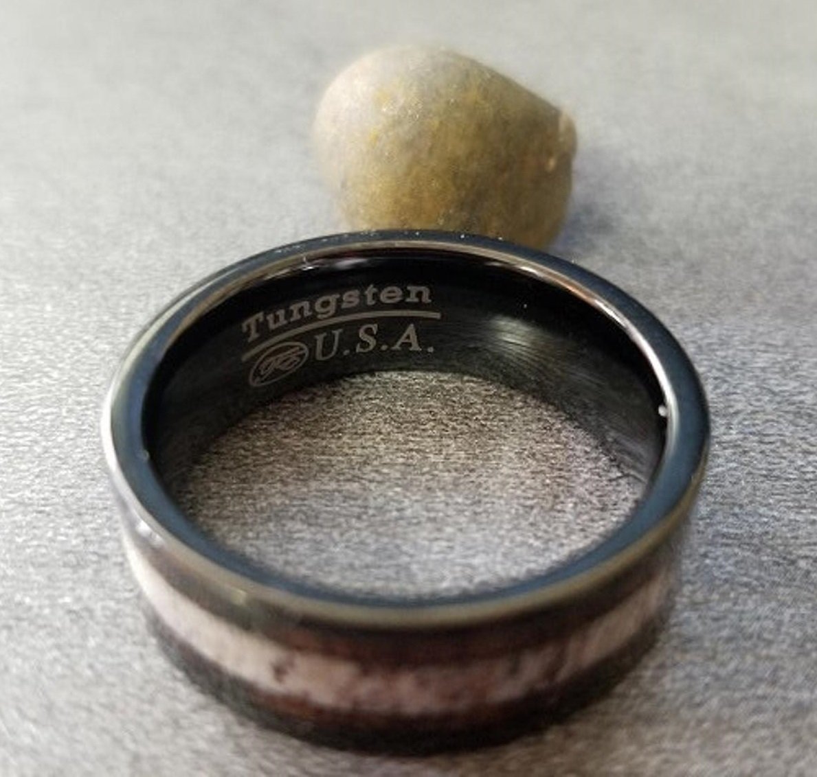 ThinkEngraved wedding Band Personalized Men's Tungsten Wedding Band - Wood and Antler Inlay
