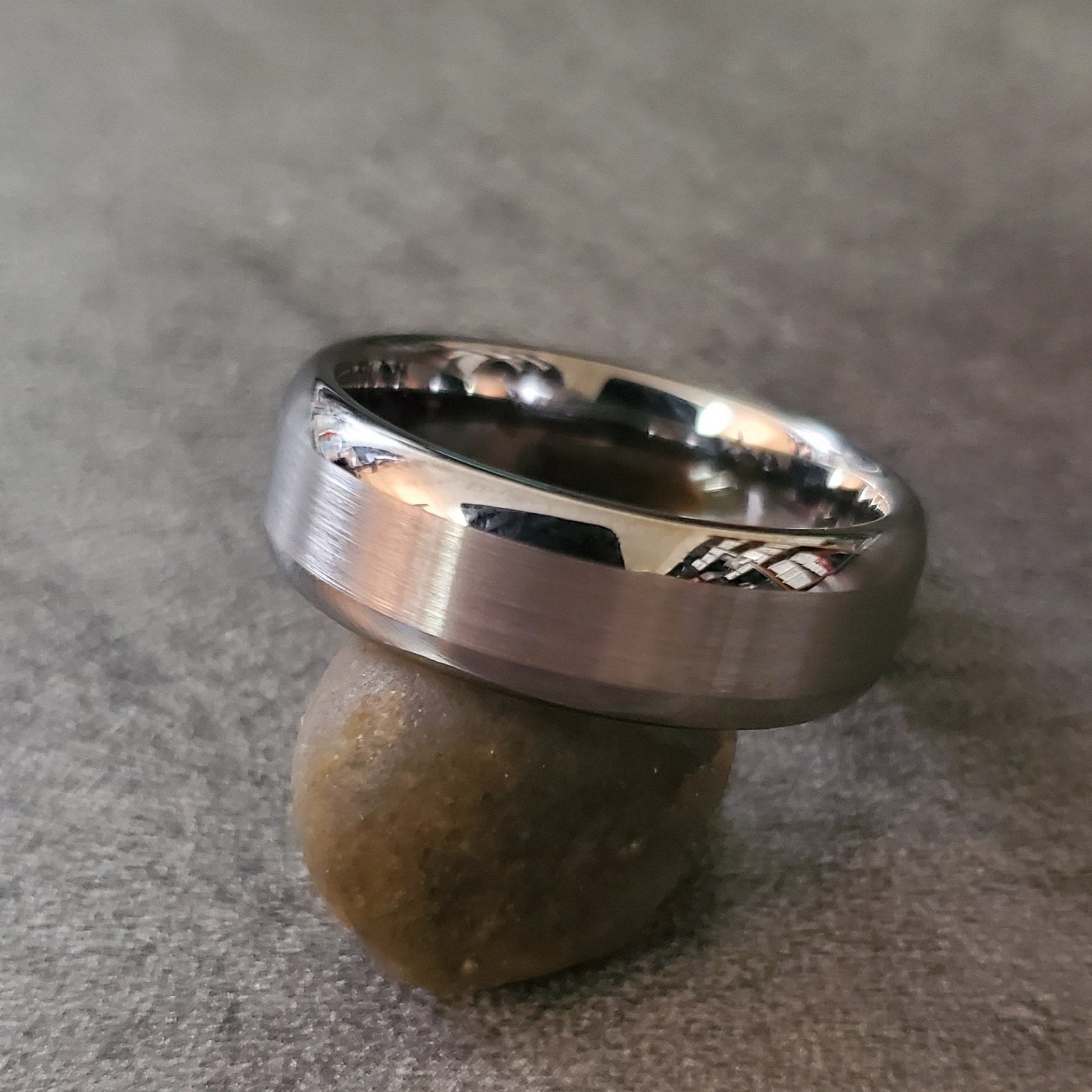 ThinkEngraved wedding Band Personalized Men's Tungsten Wedding Ring - Brushed Steel Outer Band