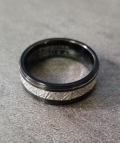 ThinkEngraved wedding Band Personalized Men's Tungsten Wedding Ring With IMI Meteorite Inlay - Engraved Ring