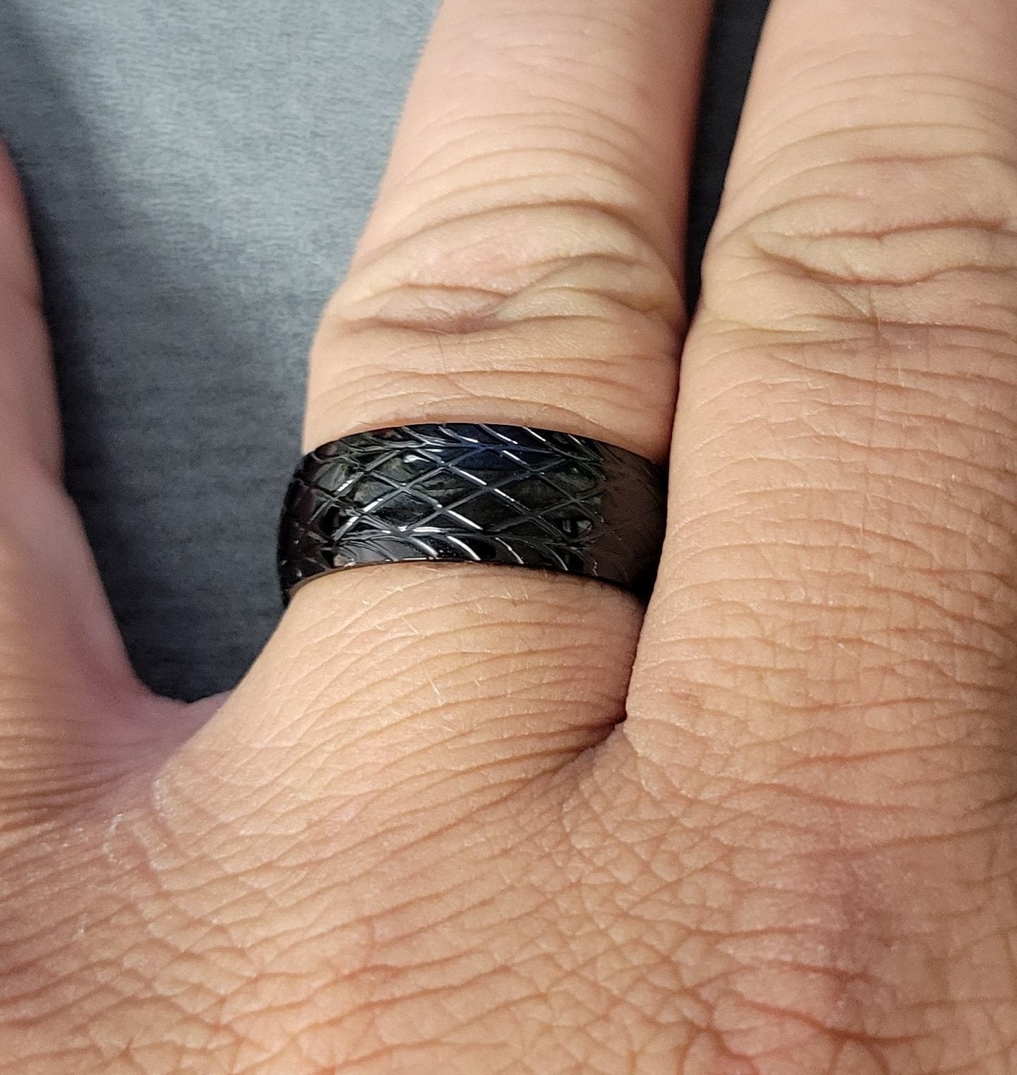 ThinkEngraved wedding Band Personalized Men's Wedding Band - Black Racing Tire Stainless Steel