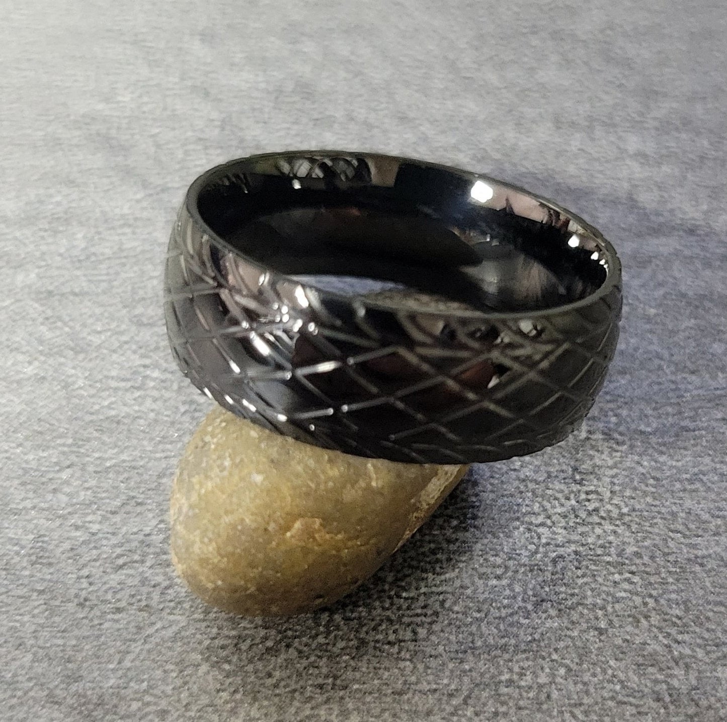 ThinkEngraved wedding Band Personalized Men's Wedding Band - Black Racing Tire Stainless Steel