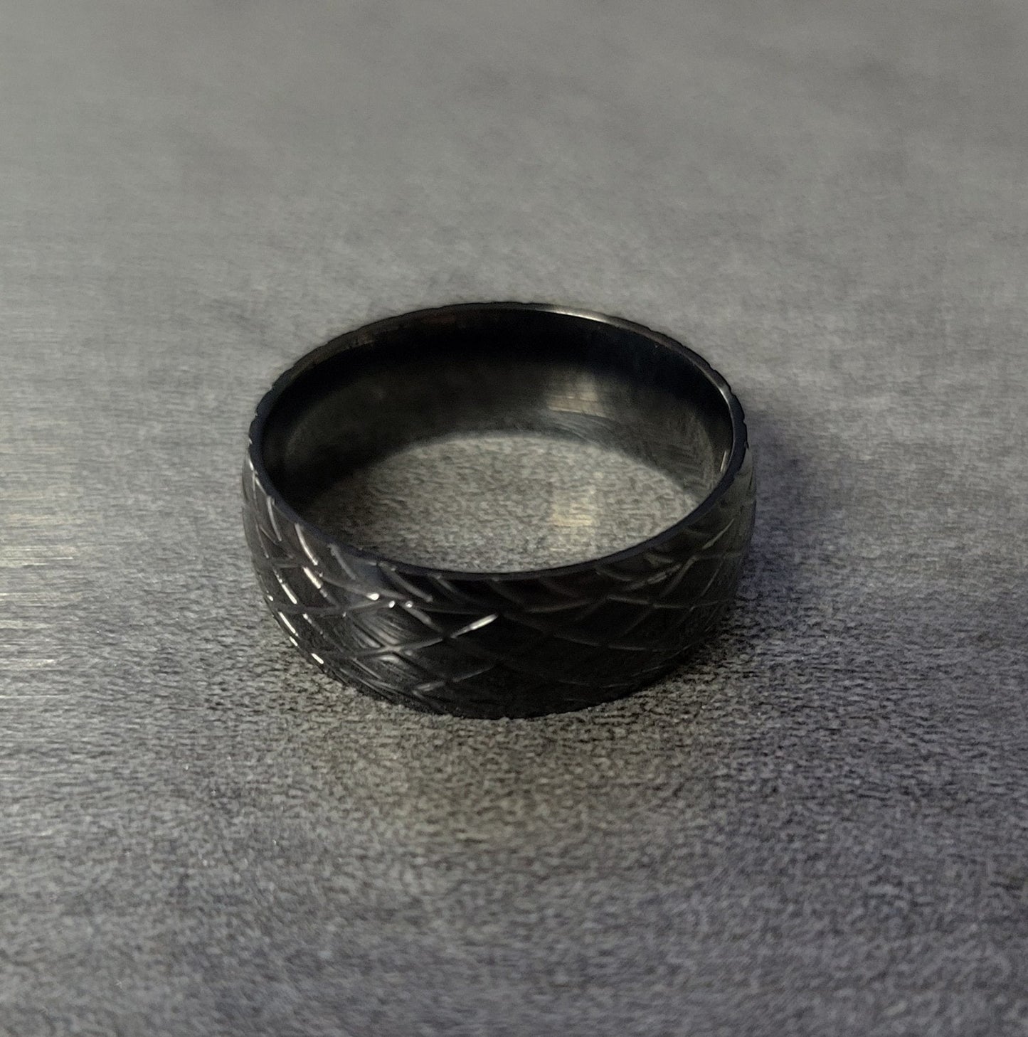 ThinkEngraved wedding Band Personalized Men's Wedding Band - Black Racing Tire Stainless Steel