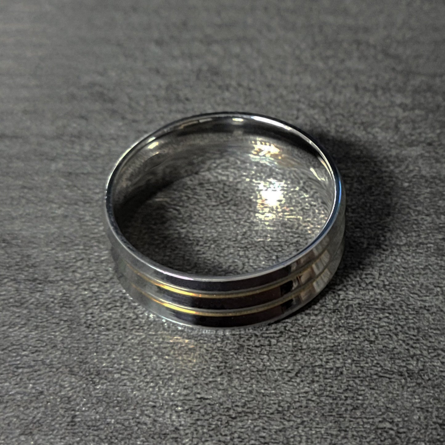 ThinkEngraved wedding Band Personalized Men's Wedding Band - Double Gold Filled Grooves Stainless Steel