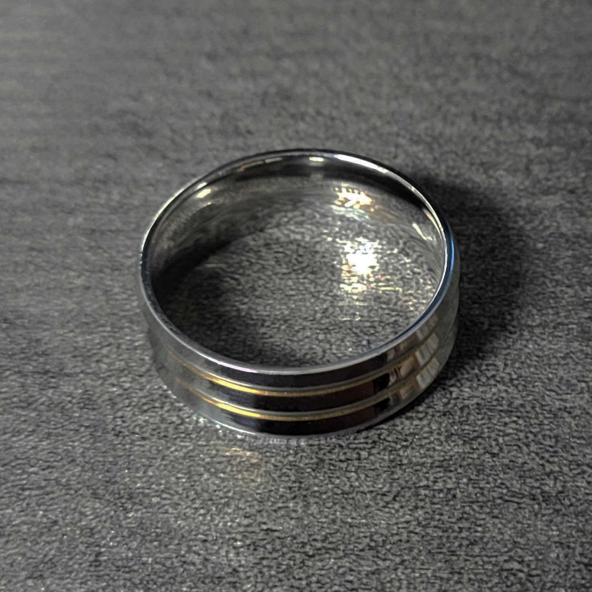 ThinkEngraved wedding Band Personalized Men's Wedding Band - Double Gold Filled Grooves Stainless Steel