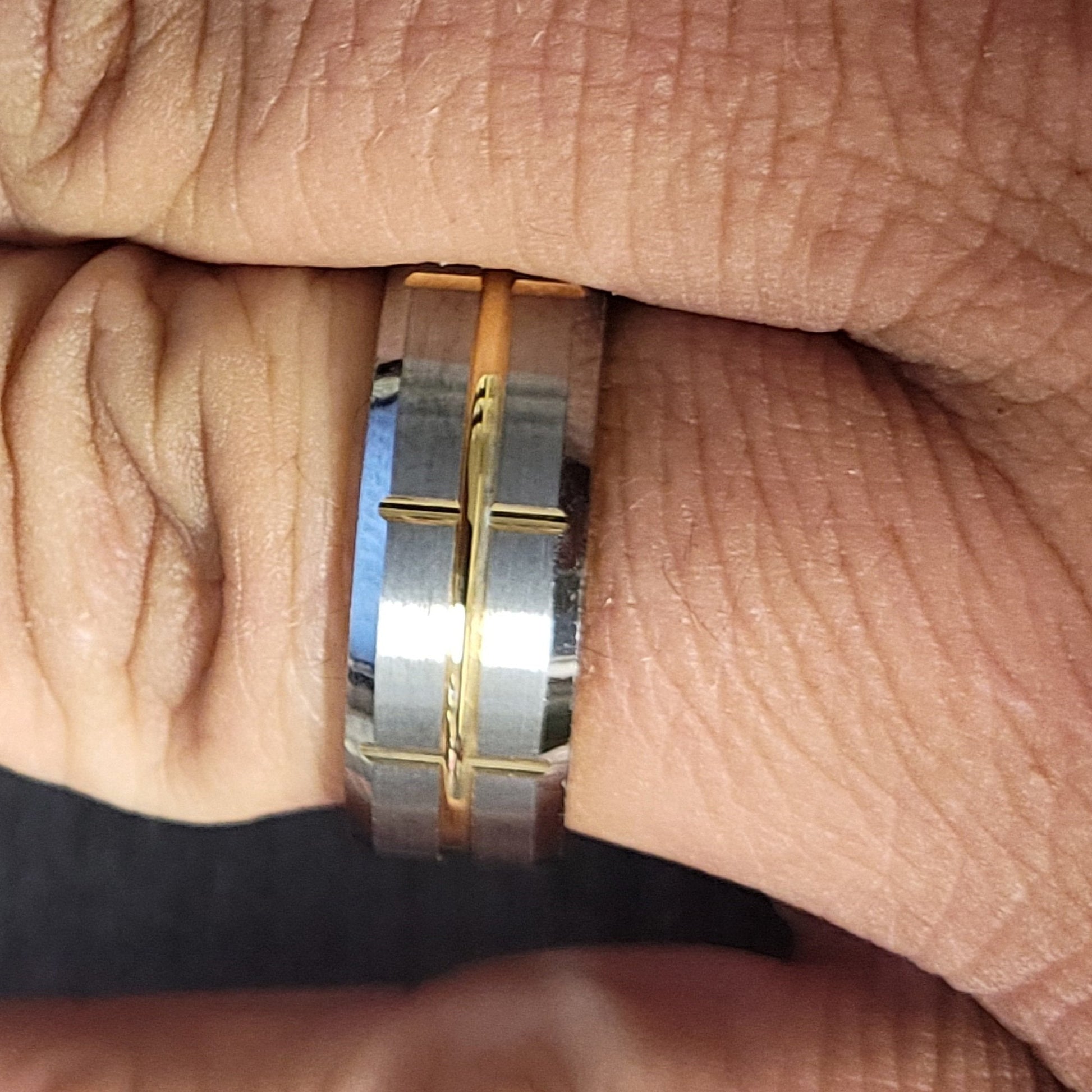 ThinkEngraved wedding Band Personalized Men's Wedding Band - Grooved 14k Gold Over Real Tungsten