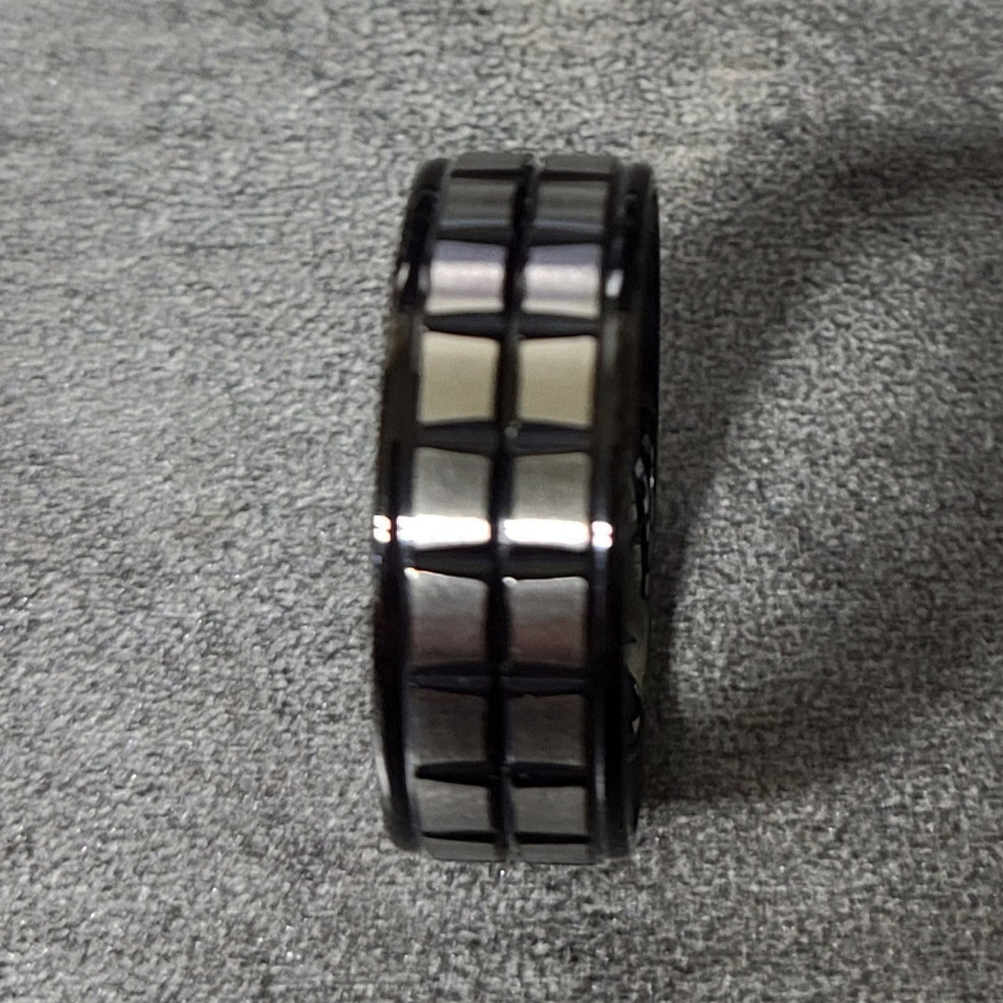 ThinkEngraved wedding Band Personalized Men's Wedding Band - Grooved Squares Brush Stainless Steel