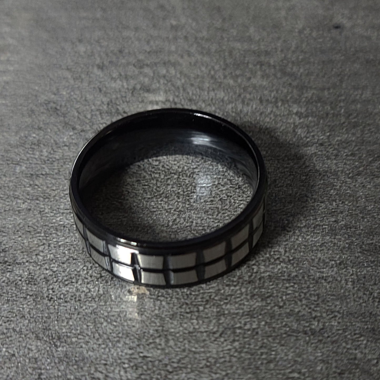 ThinkEngraved wedding Band Personalized Men's Wedding Band - Grooved Squares Brush Stainless Steel