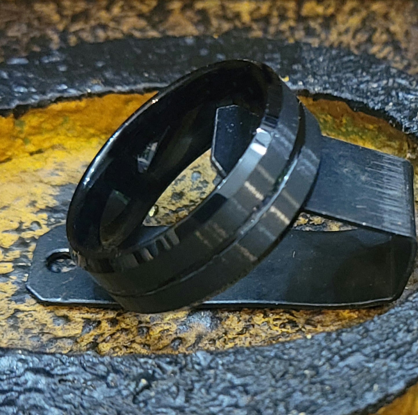 ThinkEngraved wedding Band Personalized Men's Wedding Band - Matte Black Grooved Stainless Steel