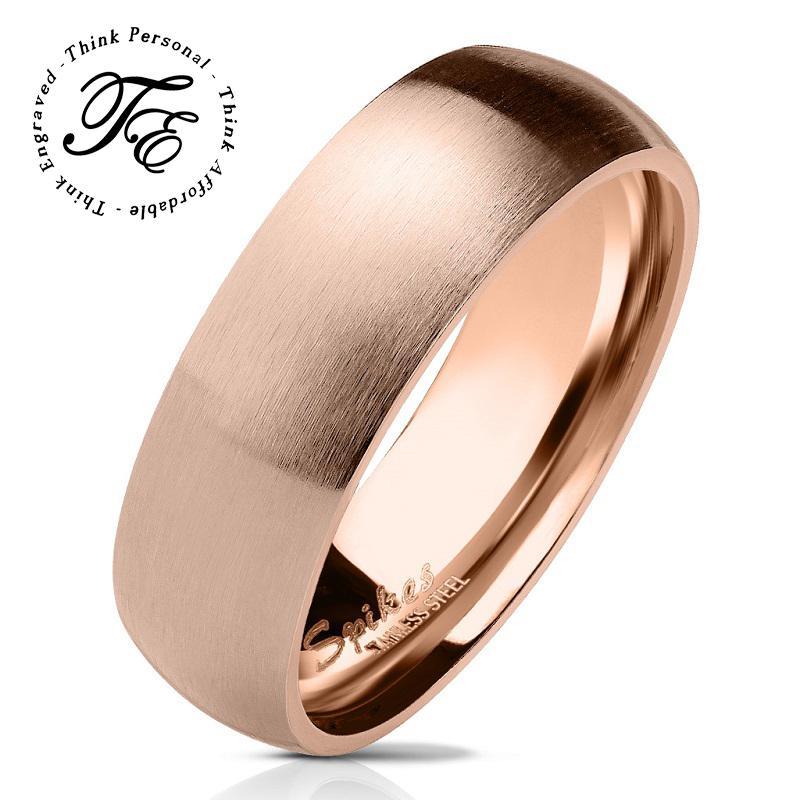 ThinkEngraved wedding Band Personalized Men's Wedding Band - Matte Rose Gold Coated Stainless Steel