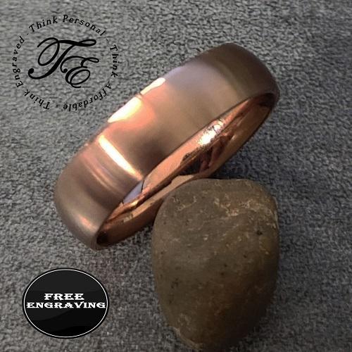 ThinkEngraved wedding Band Personalized Men's Wedding Band - Matte Rose Gold Coated Stainless Steel