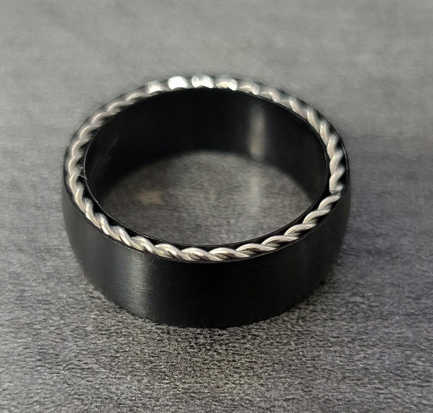 ThinkEngraved wedding Band Personalized Men's Wedding Band - Side Wire Cable Inlay Stainless Steel