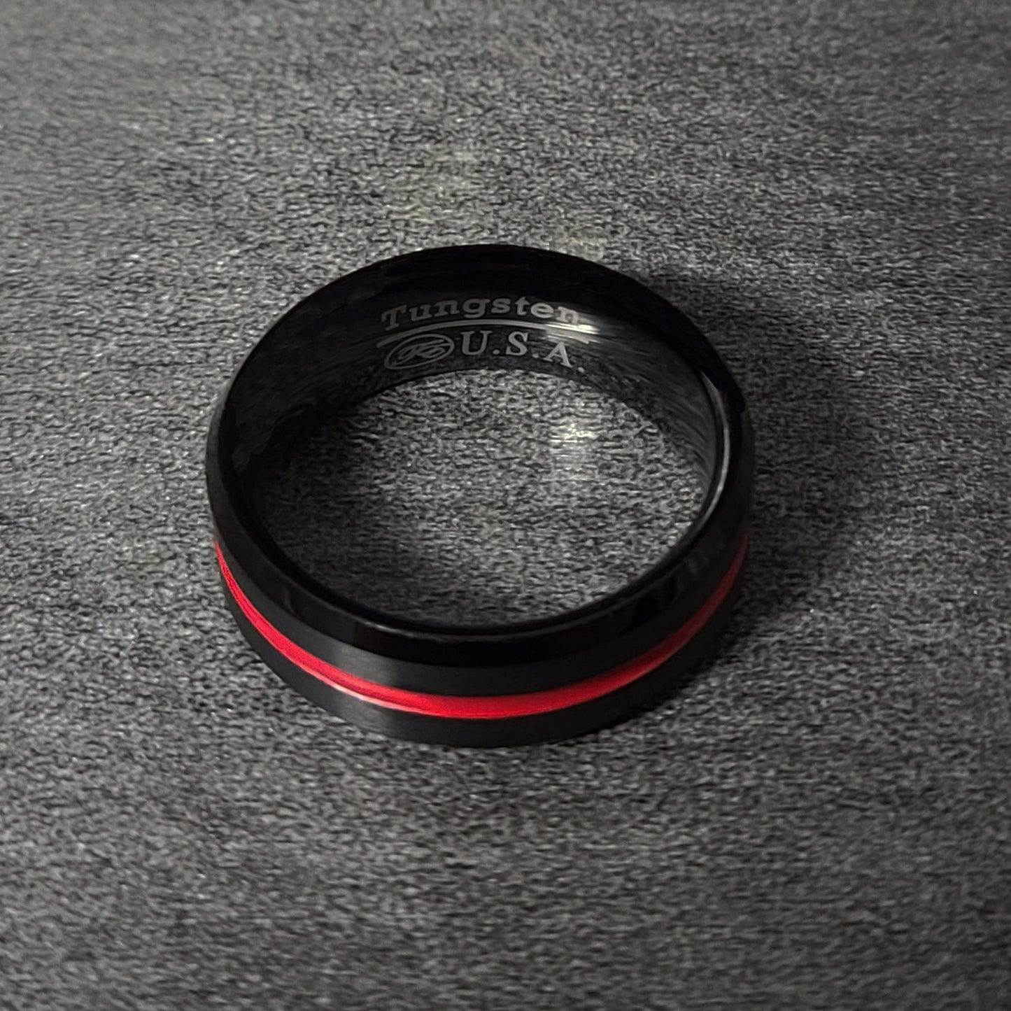 ThinkEngraved wedding Band Personalized Men's Wedding Band With Thin Red Line Groove