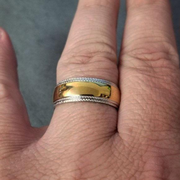 ThinkEngraved wedding Band Personalized Men's Wedding Band - Xband 14k Gold Over Stainless Steel