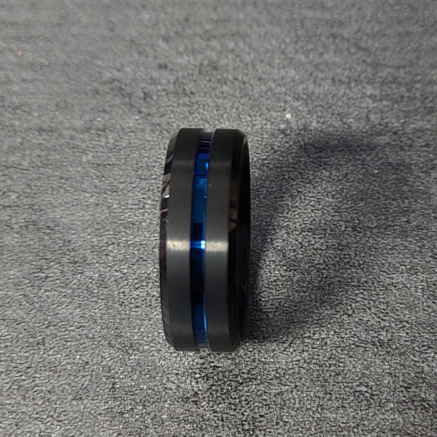 ThinkEngraved wedding Band Personalized Men's Wedding Ring Band Grooved Thin Blue Line