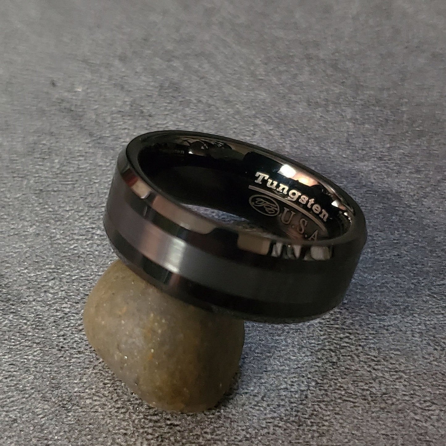 ThinkEngraved Wedding Band Personalized Men's Wedding Ring Band Two Tone Black Tungsten