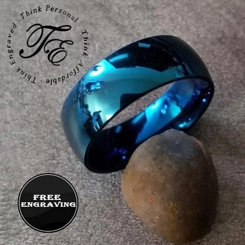 ThinkEngraved wedding Band Personalized Women's Blue Wedding or Promise Ring - Engraved Ring