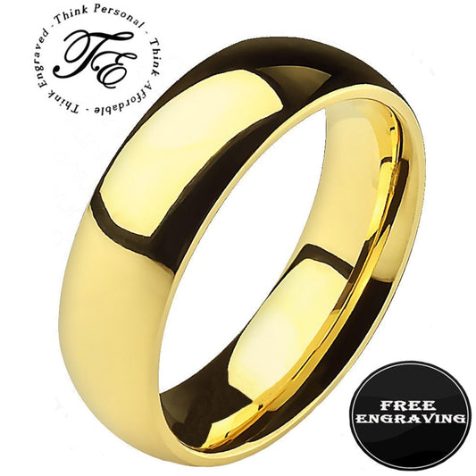 ThinkEngraved wedding Band Personalized Women's Promise Ring Band - Dome Band 14k Gold Over Titanium