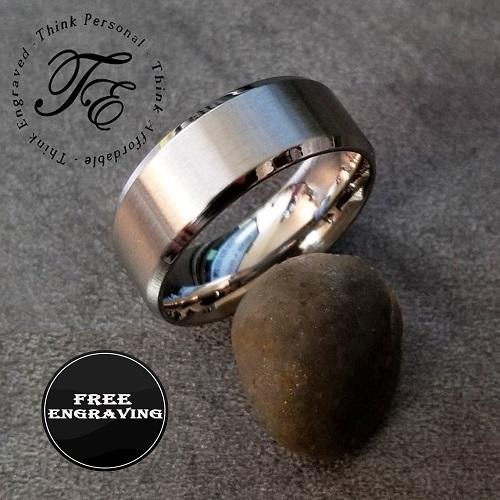 ThinkEngraved wedding Band Personalized Women's Silver Wedding Band - Beveled Brushed Stainless Steel