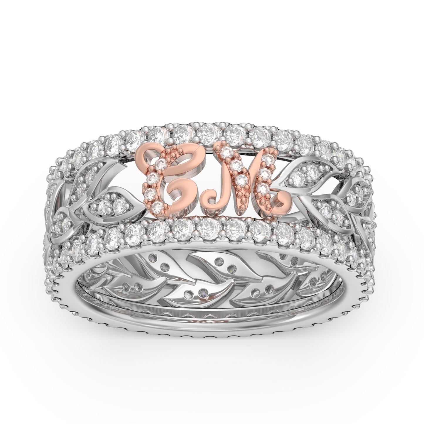 ThinkEngraved Womens Wedding Rings 4 Personalized Women's Wedding 3D Ring Initials Cut Out Round Cut Gems