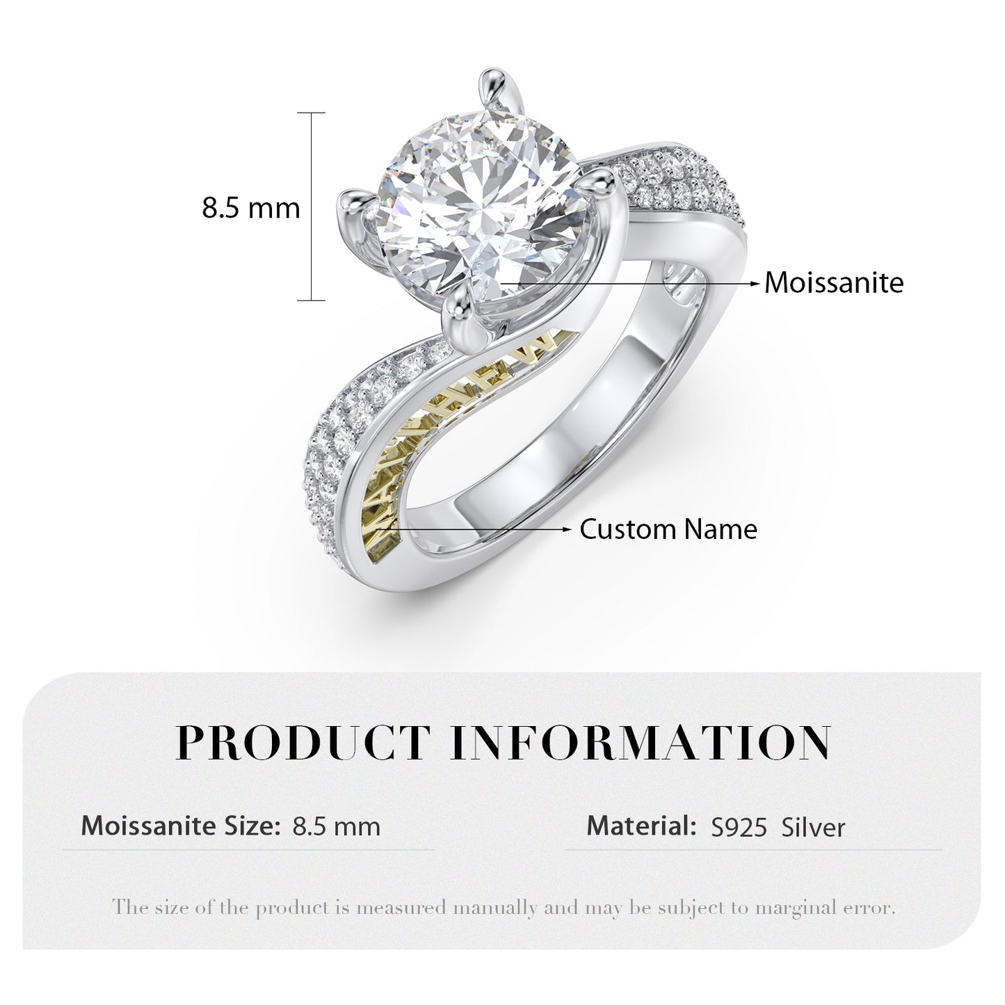 ThinkEngraved Womens Wedding Rings Personalized Wedding Ring 2.1 Karat Moisannite Solitaire 14k White Gold Finish