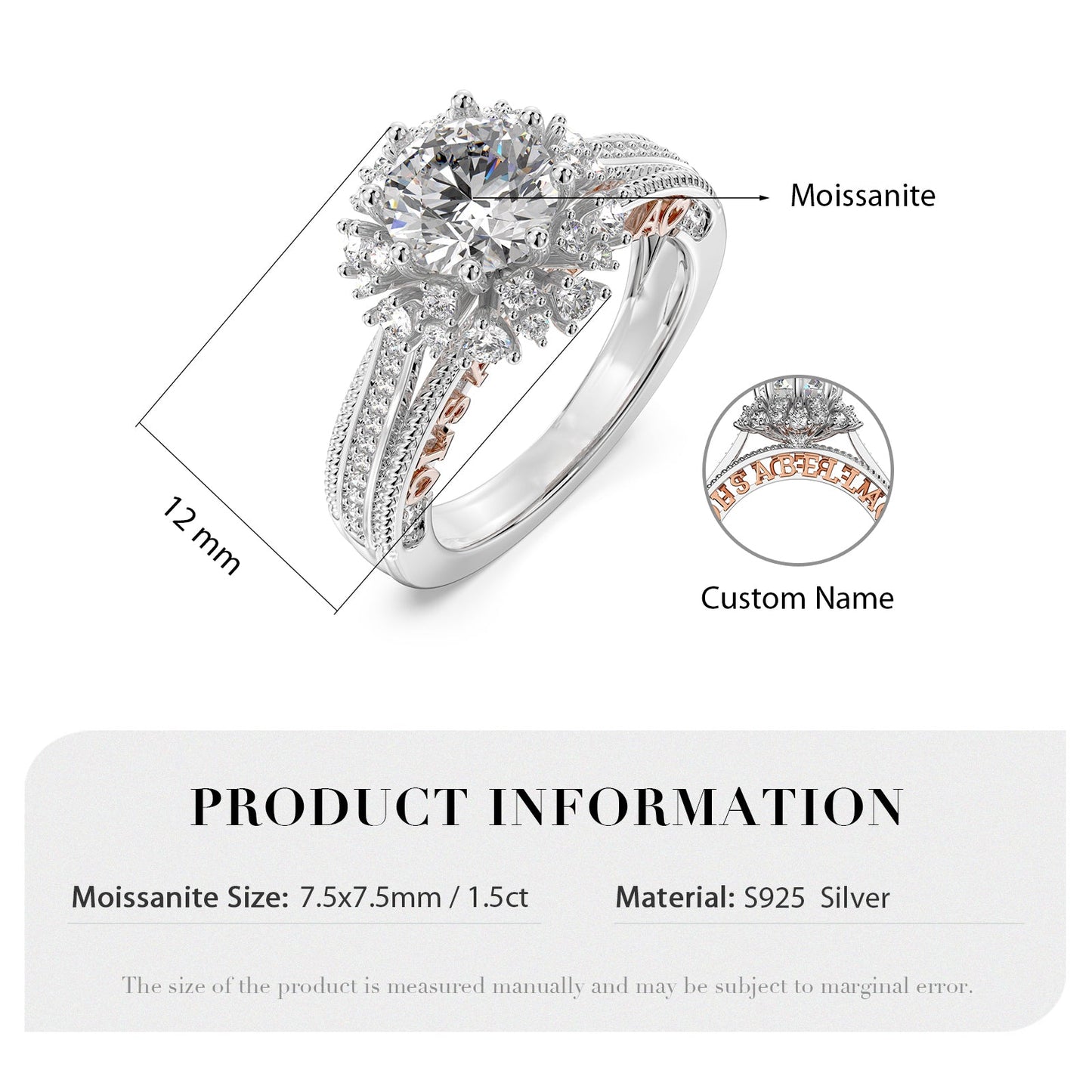 ThinkEngraved Womens Wedding Rings Personalized Women's Engagement Starburst Ring 1.5ct Round Cut Moissanite
