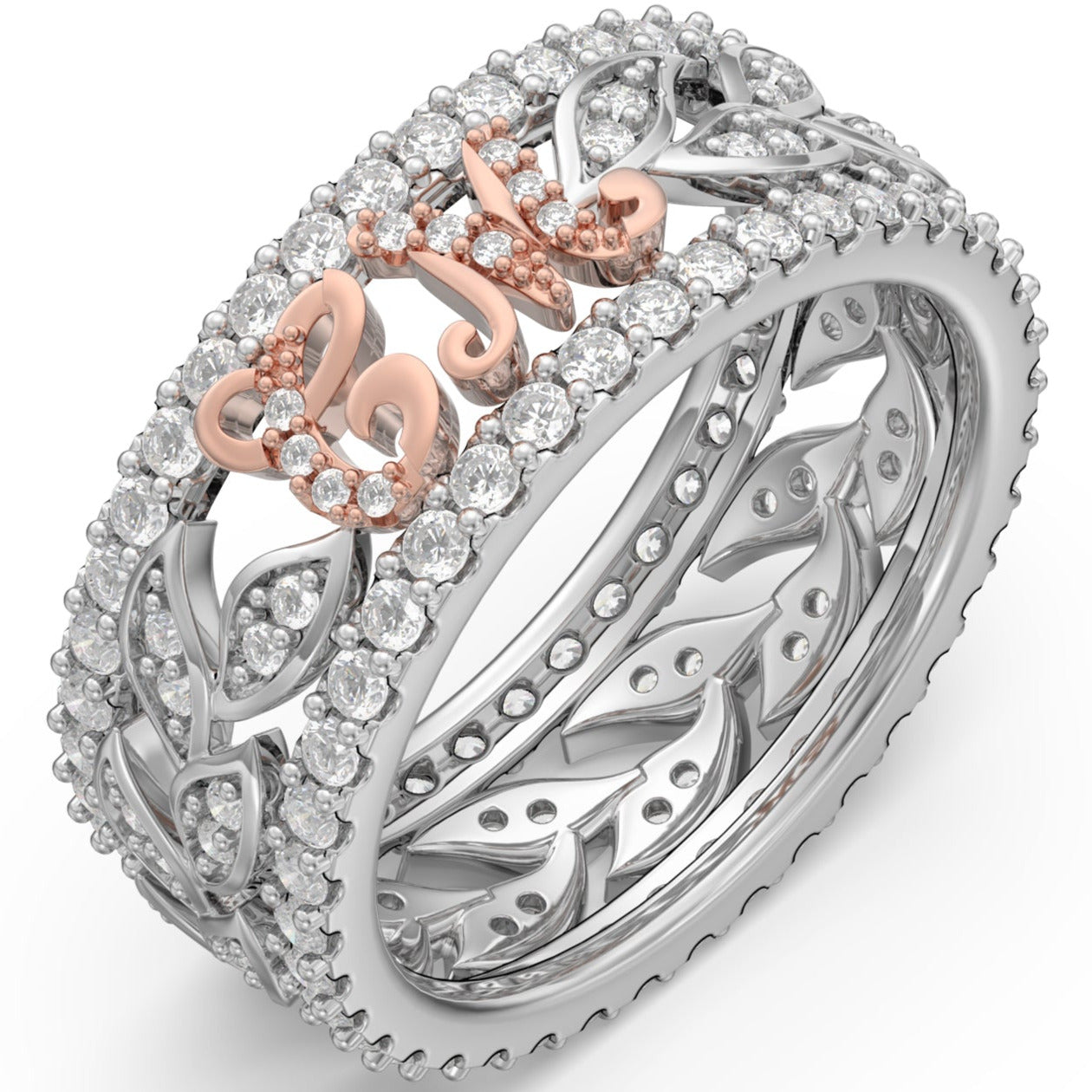 ThinkEngraved Womens Wedding Rings Personalized Women's Wedding 3D Ring Initials Cut Out Round Cut Gems