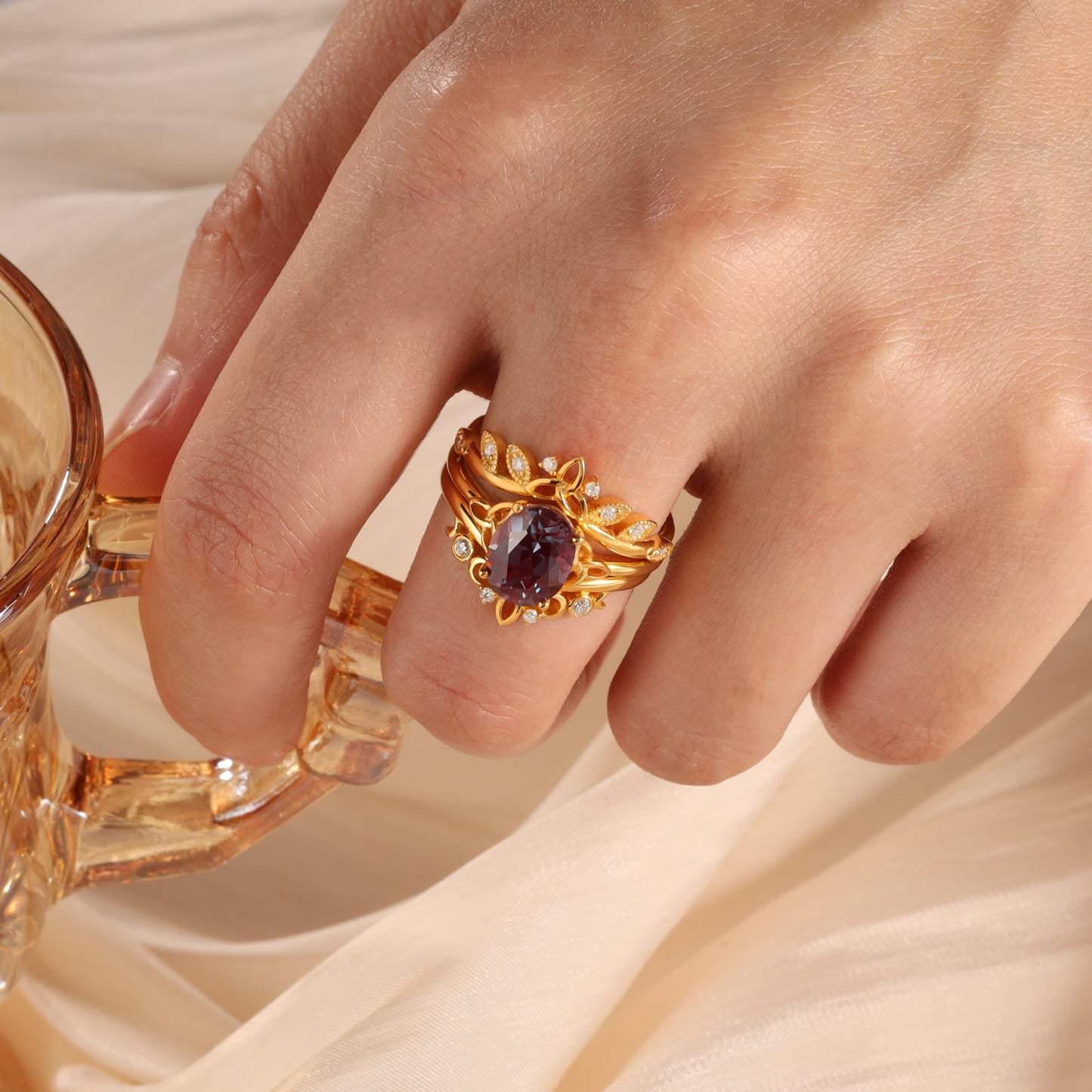 ThinkEngraved Womens Wedding Rings Women's Wedding Engagement Ring 2.5ct Oval Cut Alexandrite 3 piece Band