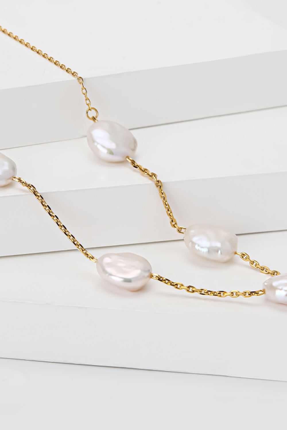 Trendsi Gold / One Size Freshwater Pearl Stainless Steel Necklace