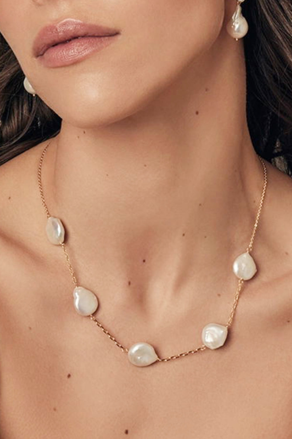 Trendsi Gold / One Size Freshwater Pearl Stainless Steel Necklace