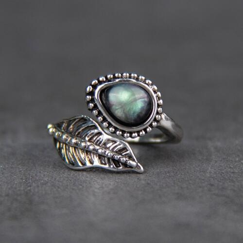 Trendsi Promise Ring Silver / One Size Moonstone Leaf Bypass Ring Adjustable